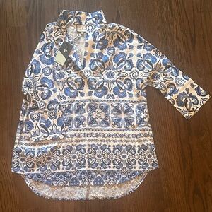 Tuckernuck Blue and White Majolica Tile Willow Women's Button Down Shirt